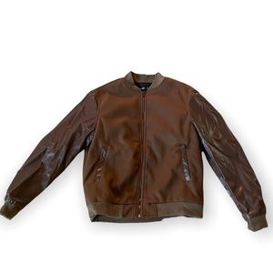 Faux suede bomber varsity jacket